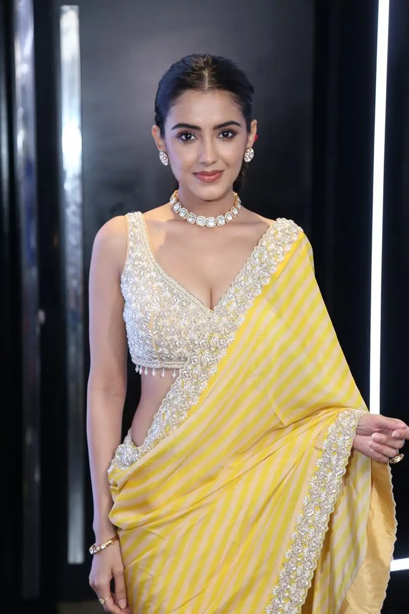 TELUGU ACTRESS MALVIKA SHARMA IN YELLOW SAREE SLEEVELESS BLOUSE 10